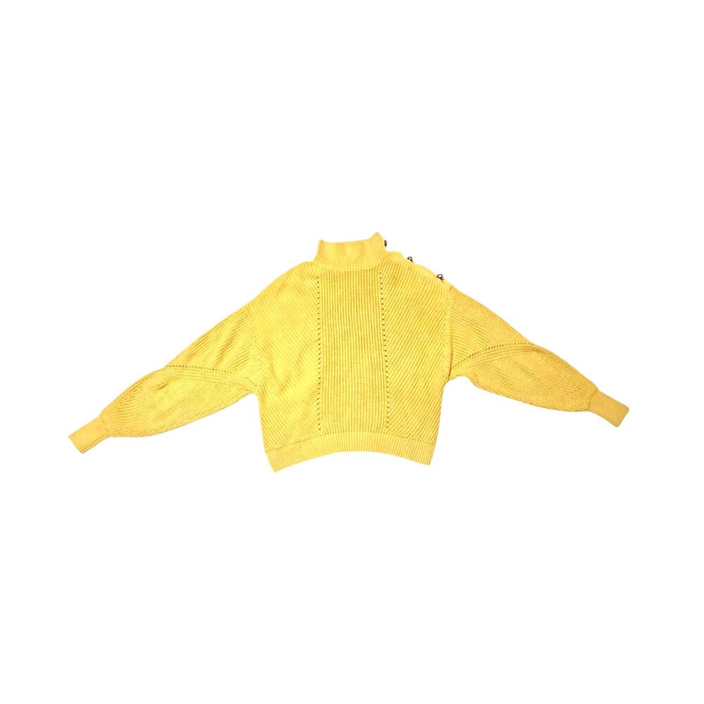JOIE Lusela Sweater Golden Yellow Sz XS Mock Neck Knit Gold Buttons Pullover - Picture 2 of 11